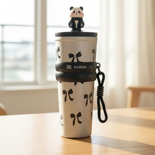 Panda Jelly Cup with Straw & Carry Strap – 700ml Cute Insulated Tumbler for Kids & Girls