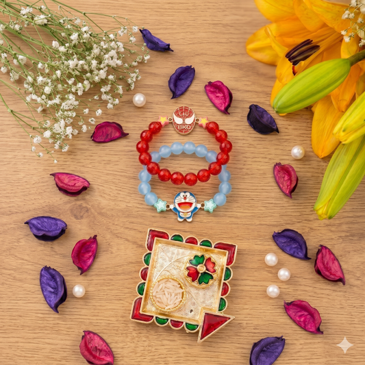 Kids Rakhi Combo Set of 2 with Chocolate, Best Brother Keychain & Roli Chawal | Raksha Bandhan Gift Hamper for Boys