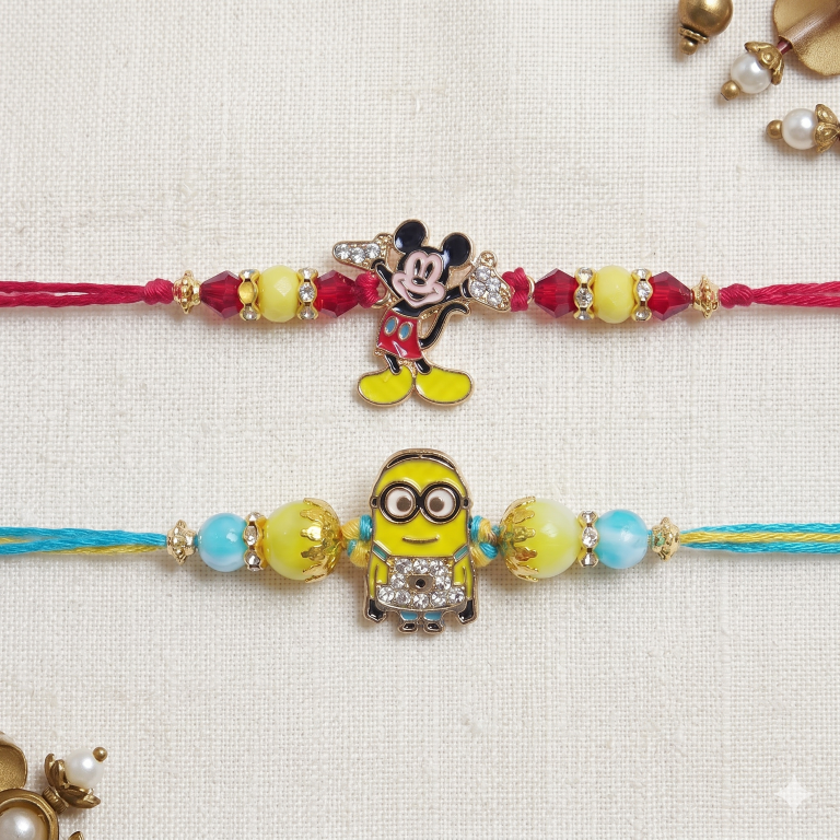 Kids Cartoon Rakhi Set of 2 | Mickey & Minion Designer Rakhi for Brother