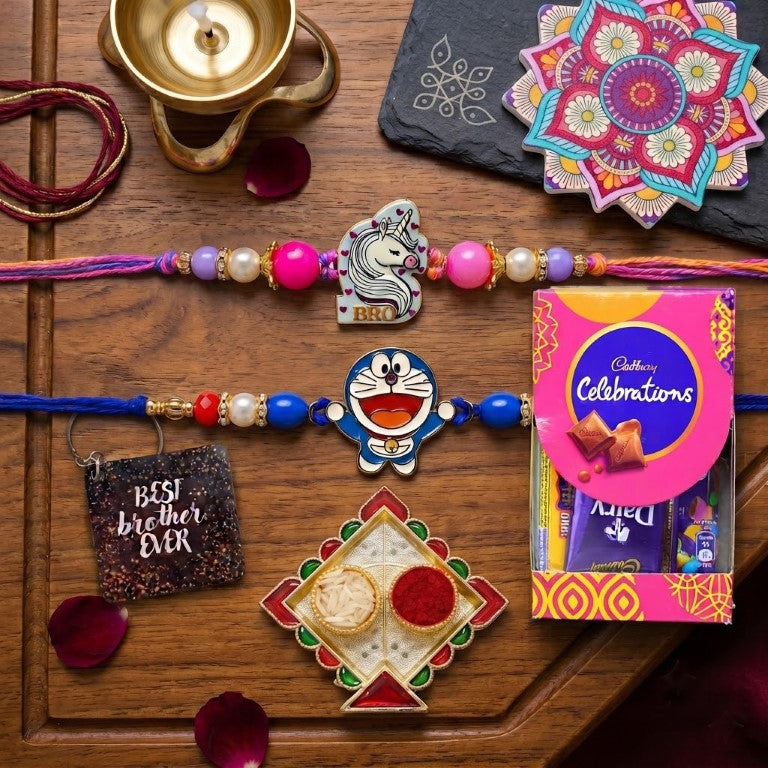 Unicorn & Doraemon Kids Rakhi Set of 2 Designer Rakhi for Brother