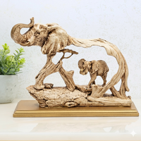 Antique Ivory & Gold Elephant Family Figurine | Majestic Wildlife Home Decor
