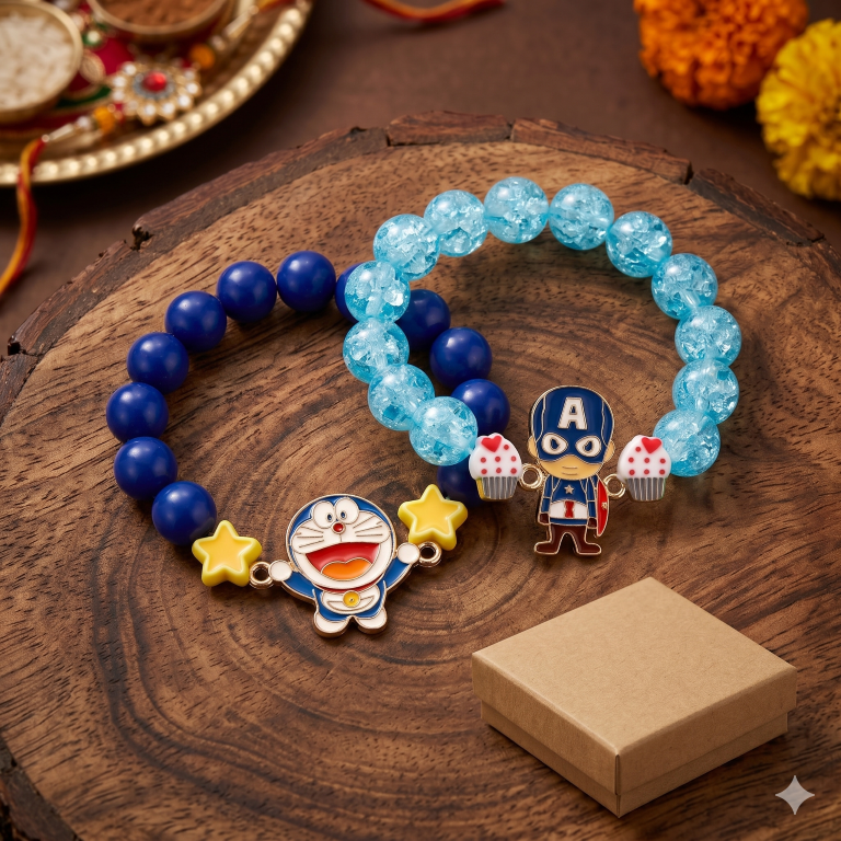 Captain & Doraemon Bracelet Bro Kids Rakhi Set of 2 Designer Rakhi for Brother