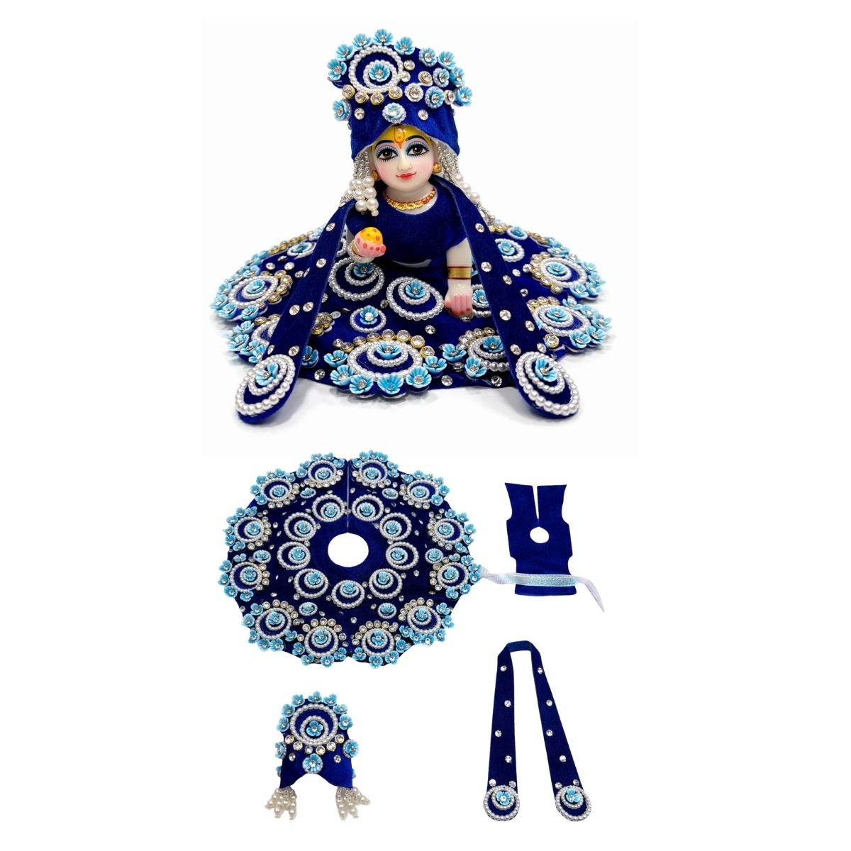 Tiny Shiny Laddu Gopal Poshak Thakur Ji Dress Heavy Designer Dress for Kanha Ji Fancy Dress for Bal Krishna Janmaasthmi Special for Ladoo Gopal Ji (Size- 1 to 6)