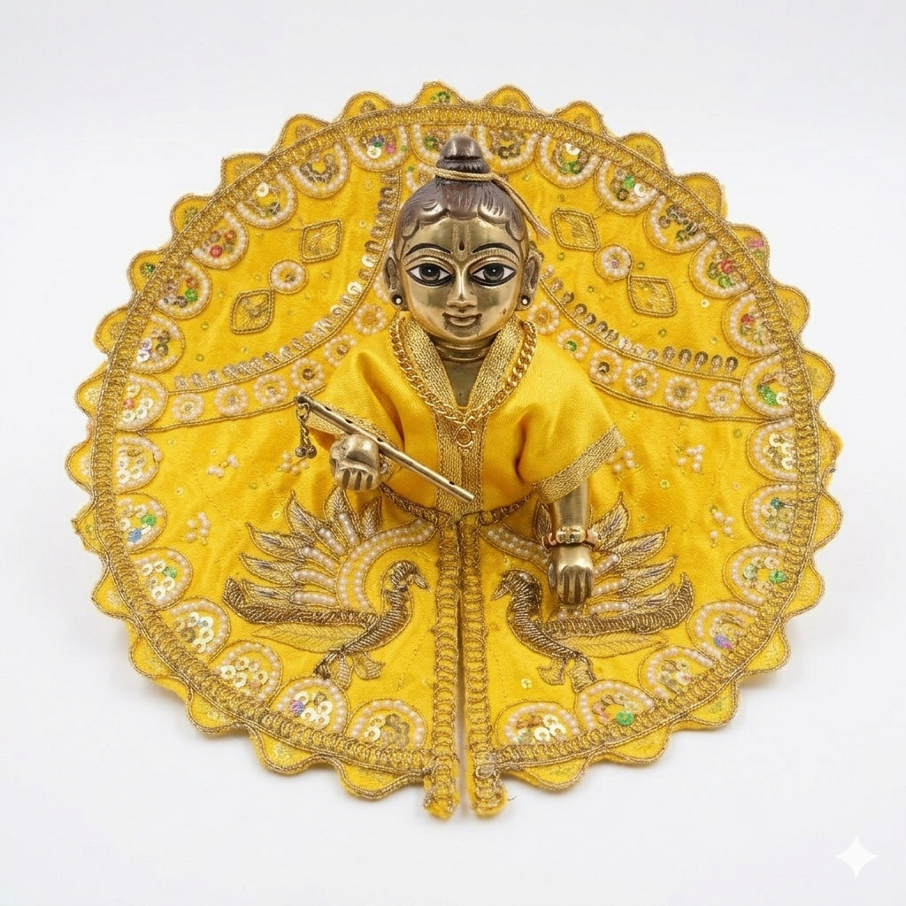 Tiny Shiny Laddu Gopal Poshak Thakur Ji Dress Heavy Designer Dress for Kanha Ji Fancy Dress for Bal Krishna Janmaasthmi Special for Ladoo Gopal Ji (Size-4 And 5)