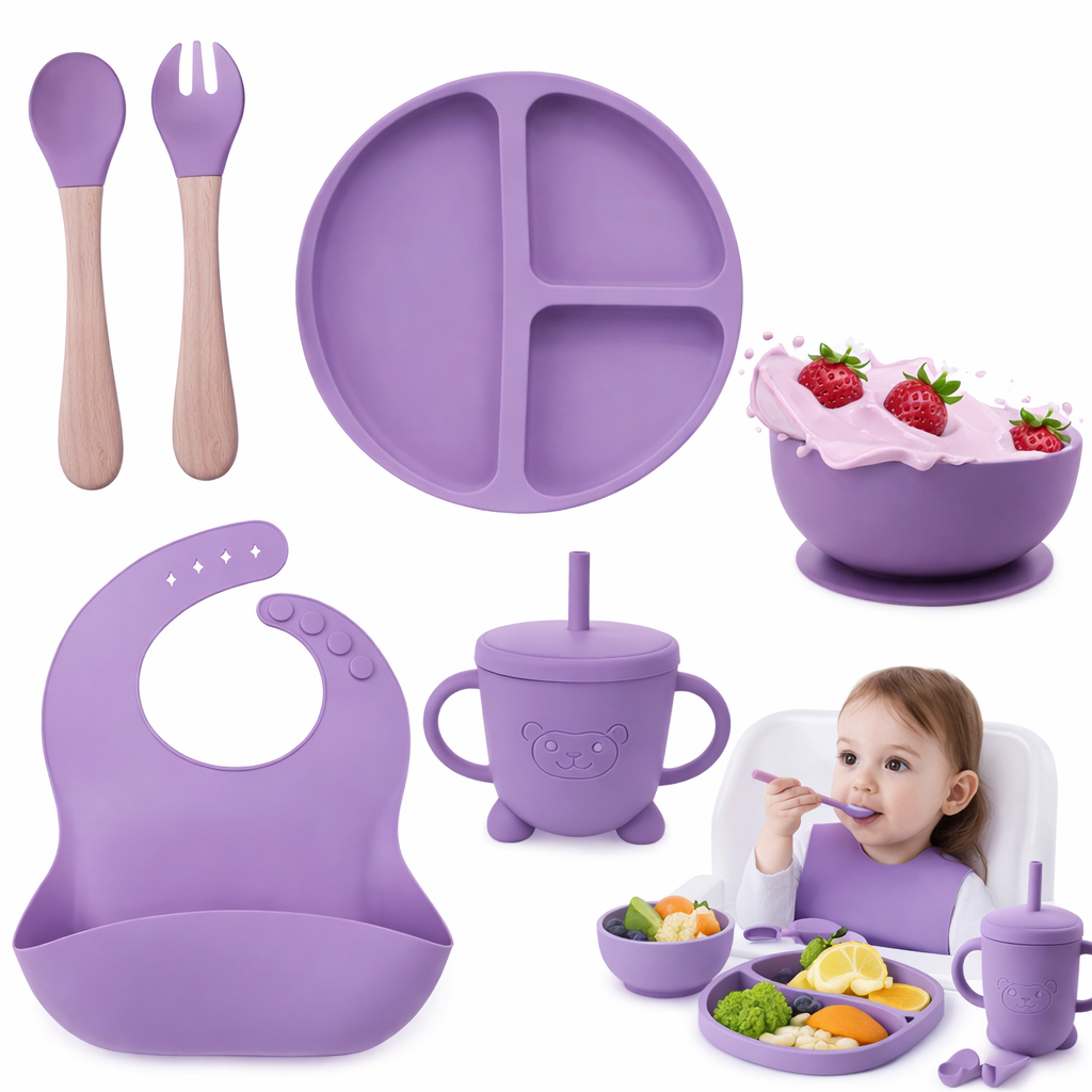 Silicone Baby Feeding Set 6 Pcs Purple