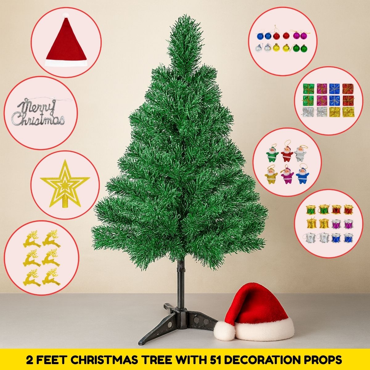 2 Feet Christmas Tree with 51 Decoration Items | TinyShinyGift