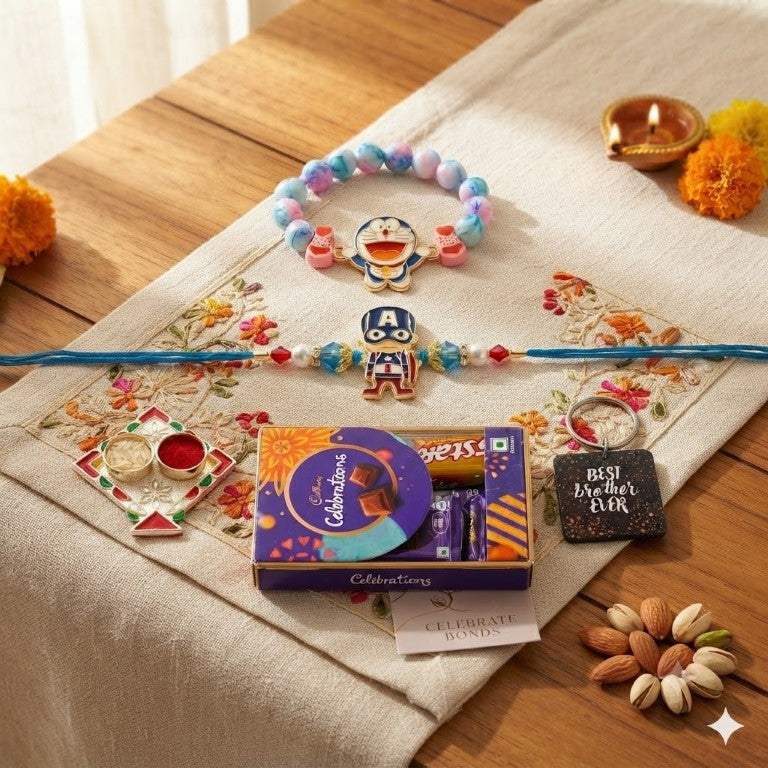 Doraemon & Captain Bracelet Bro Kids Rakhi Set of 2 Designer Rakhi for Brother