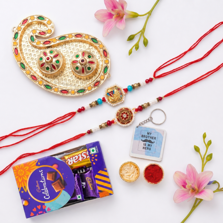 Set of 2 Ganesha Designer Rakhi Set for Brother, Bhai, Multicolor