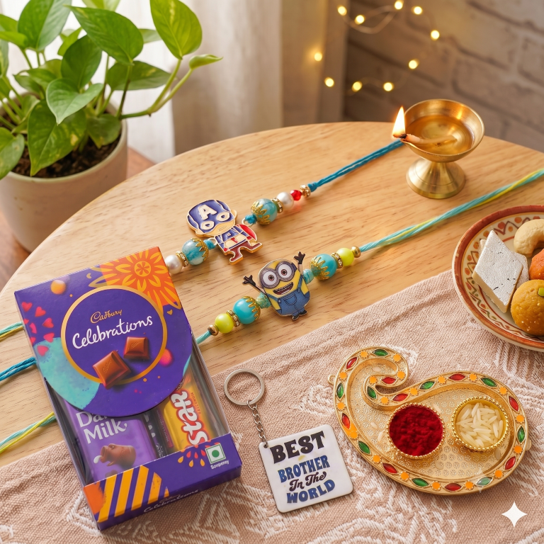 Kids Cartoon Rakhi Set of 2 | Minion & Superhero Designer Rakhi for Brother