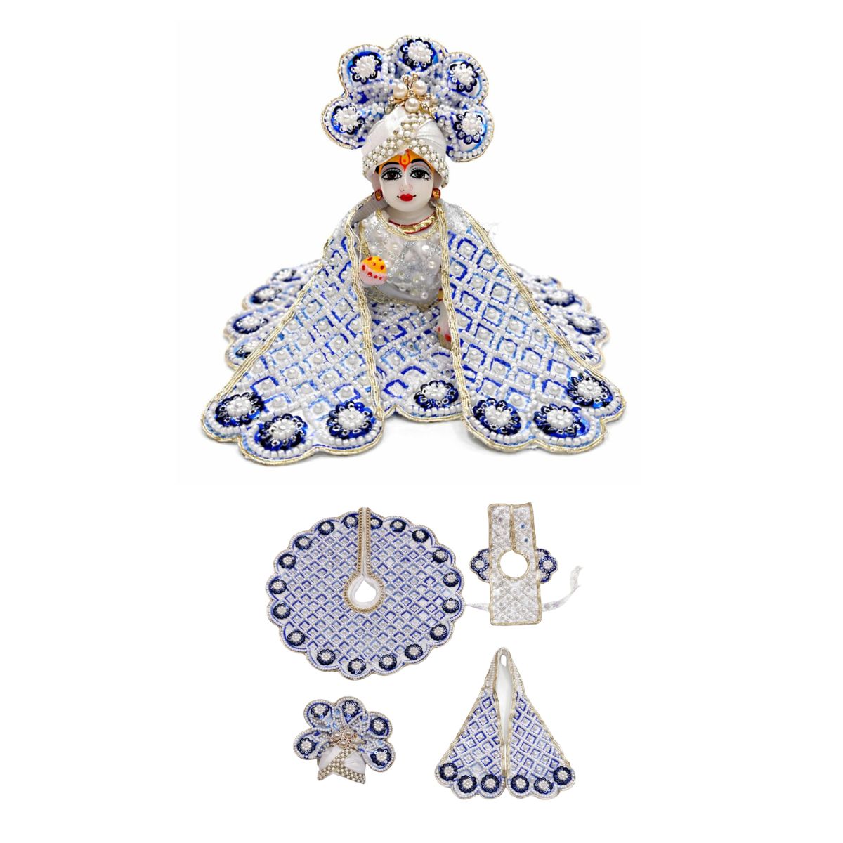 Tiny Shiny Laddu Gopal Poshak Thakur Ji Dress Heavy Designer Dress for Kanha Ji Fancy Dress for Bal Krishna Janmaasthmi Special for Ladoo Gopal Ji (Size- 0 to 6)