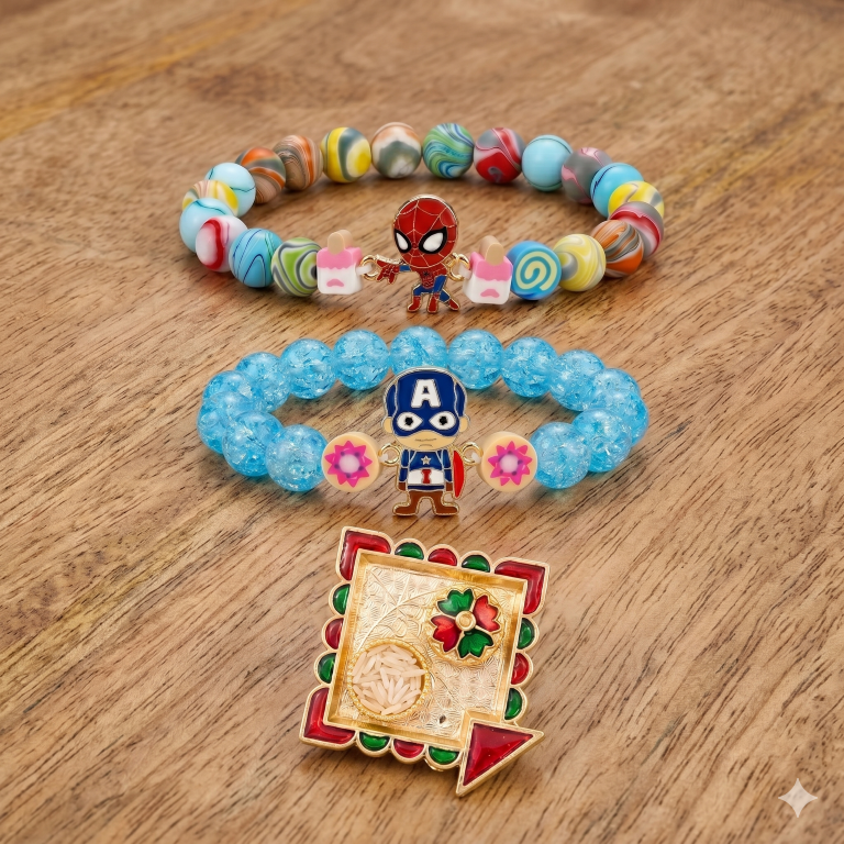 Spider Hero & Captain Bracelet Bro Kids Rakhi Set of 2 Designer Rakhi for Brother