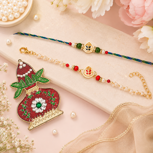 Bhai Bhabhi Rakhi Set | Designer Rakhi & Pearl Lumba Bracelet
