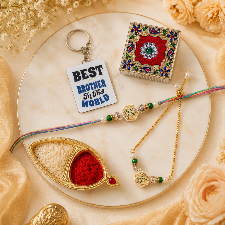 Bhai Bhabhi Rakhi Set | Floral Designer Rakhi & Adjustable Lumba