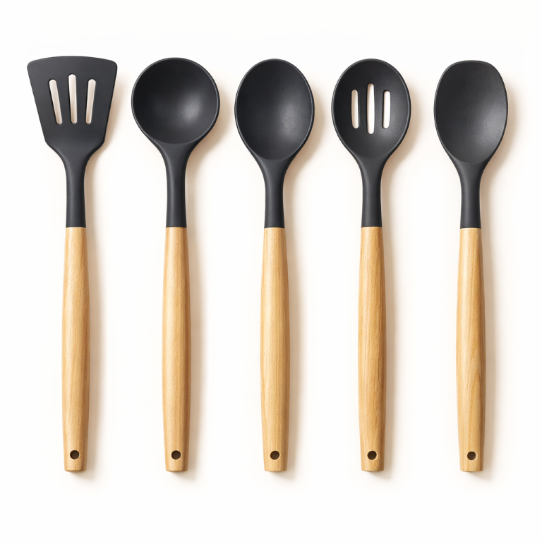 Silicone Spatula with Wooden Handle – Heat Resistant, Non-Stick, Flexible Kitchen Utensil for Baking, Cooking & Mixing – BPA-Free, Soft & Durable – Ideal for Scraping & Spreading (5-Pcs,Black)