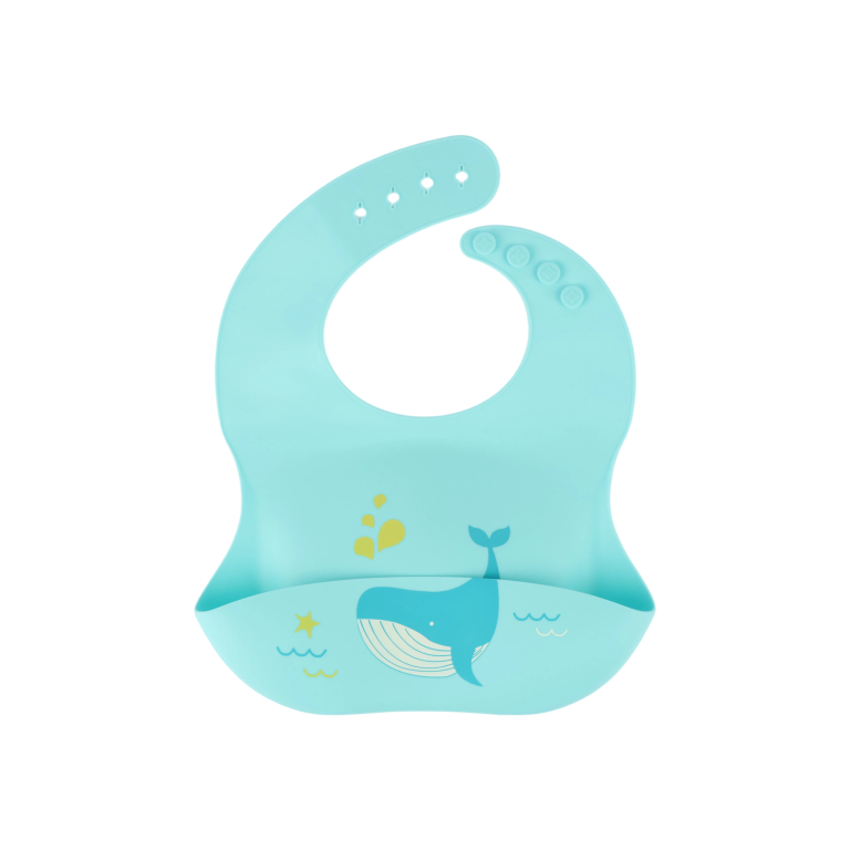 Tiny Shiny Silicone Bib for Baby Food Feeding BPA Free, Adjustable Straps Waterproof Built-in Food Pocket Mess Free Ideal for Babies 6 to 36 Months