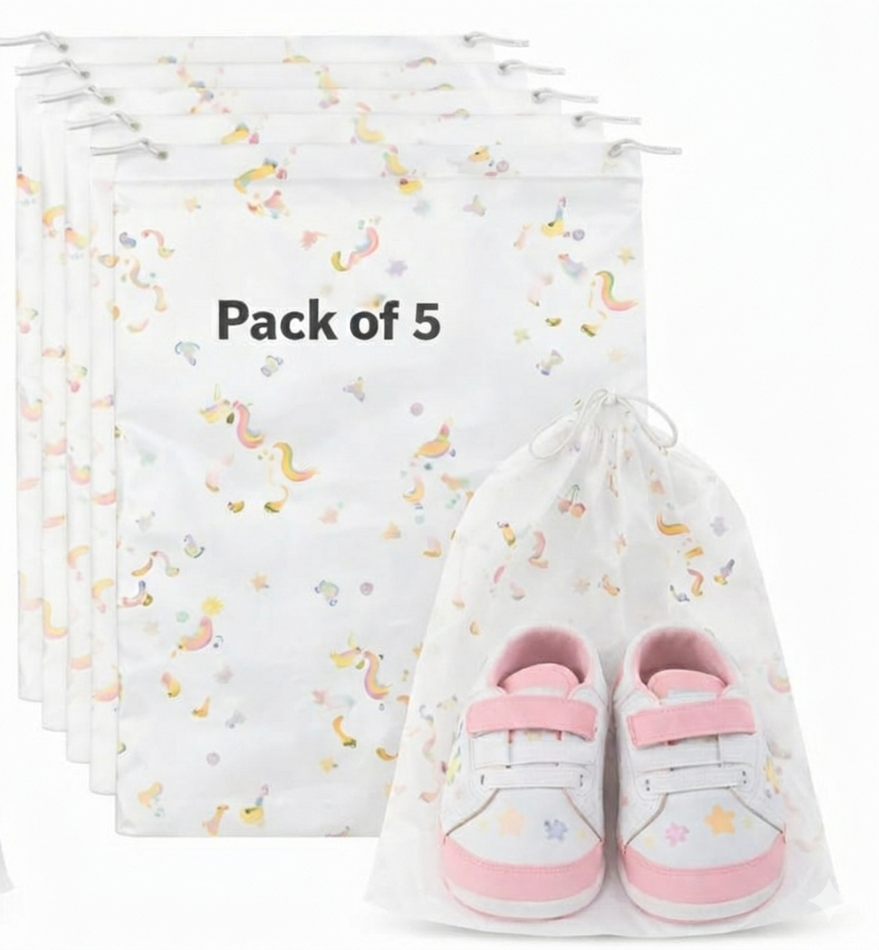 Tiny Shiny Travel Shoe Bag — Transparent Waterproof  Organizer for Travel and Gym | Pack of 5 | Green Floral