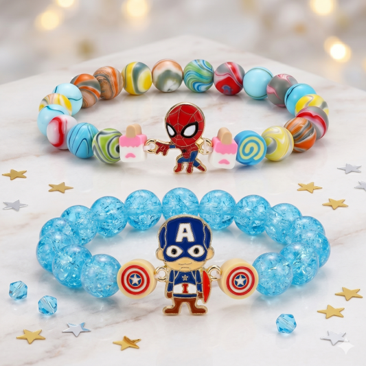 Spider Hero & Captain Bracelet Bro Kids Rakhi Set of 2 Designer Rakhi for Brother