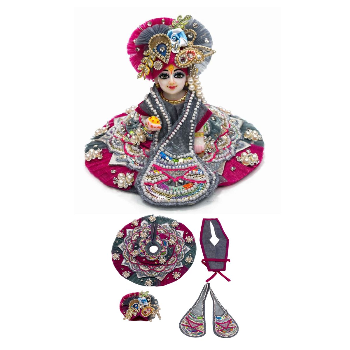 Tiny Shiny Laddu Gopal Poshak Thakur Ji Dress Heavy Designer Dress for Kanha Ji Fancy Dress for Bal Krishna Janmaasthmi Special for Ladoo Gopal Ji (Size- 2 to 6)