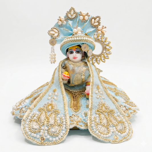 Tiny Shiny Laddu Gopal Poshak Thakur Ji Dress Heavy Designer Dress for Kanha Ji Fancy Dress for Bal Krishna Janmaasthmi Special for Ladoo Gopal Ji (Size-0 to 5)