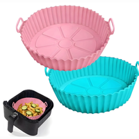 Air Fryer Liners I Round Silicone Basket Baking Tray I Pot with Ear Handles I Nonstick Reusable Heat Resistant I Cooking Oven Insert Accessories - Multicolor (Pack of 2)