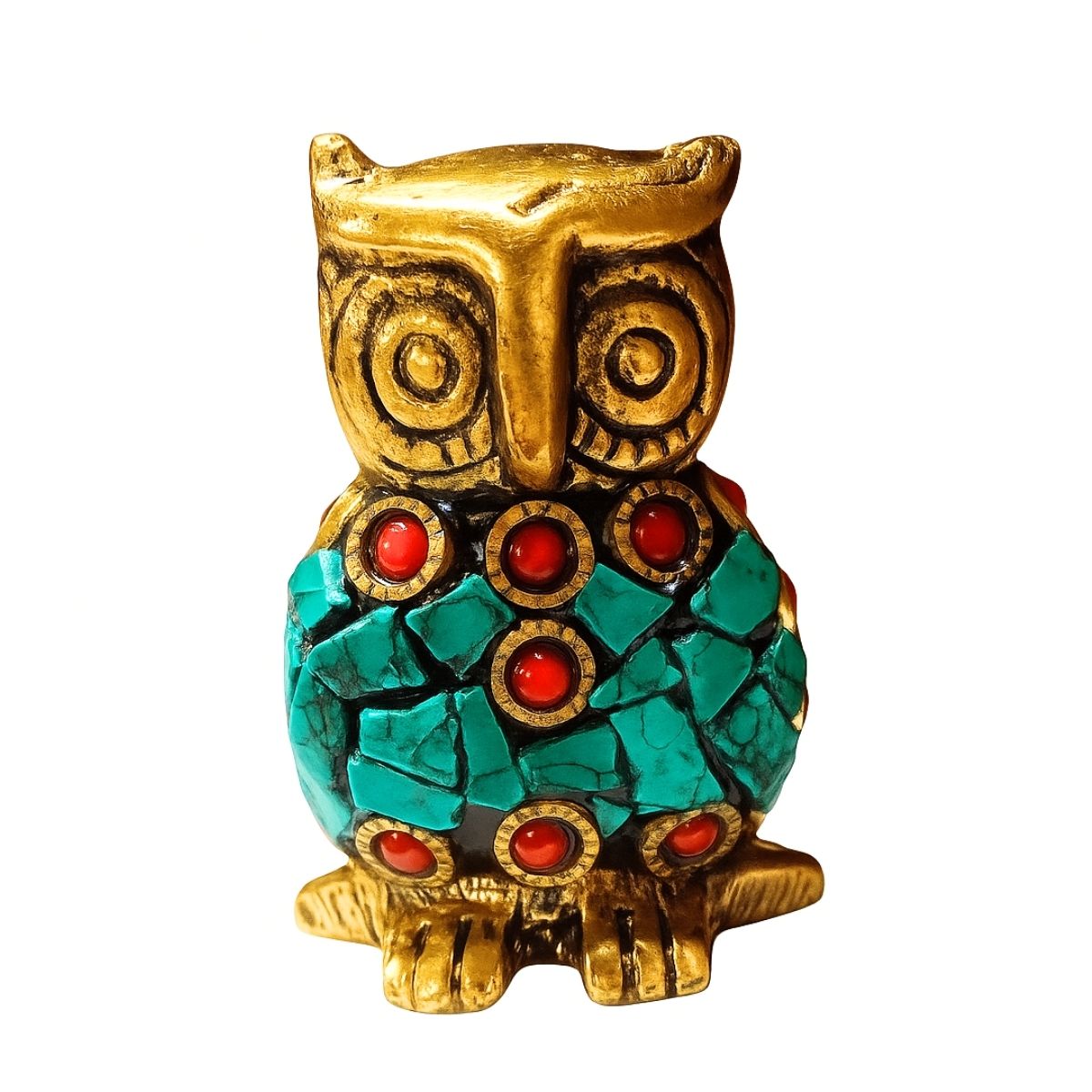 Metal Owl Statue Figurine with Colorful Stone Agarbatti Holder