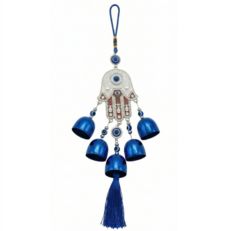 Hamsa Hand Evil Eye Wind Chimes for Good Luck Prosperity, Zodiac Success, Health Wealth Evil Eye Charm for Balcony, Home Entrance, Living Room Handcrafted Home Decor for Gift (White Red)