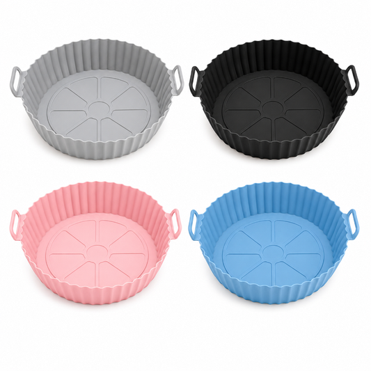 Air Fryer Liners I Round Silicone Basket Baking Tray I Pot with Ear Handles I Nonstick Reusable Heat Resistant I Cooking Oven Insert Accessories - Multicolor (Pack of 4)
