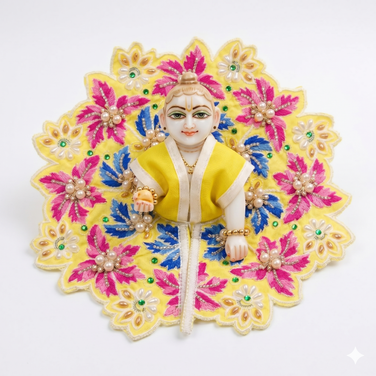 Tiny Shiny Laddu Gopal Poshak Thakur Ji Dress Heavy Designer Dress for Kanha Ji Fancy Dress for Bal Krishna Janmaasthmi Special for Ladoo Gopal Ji (Size-4 And 5)