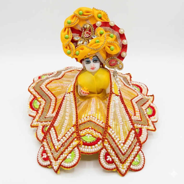 Tiny Shiny Laddu Gopal Poshak Thakur Ji Dress Heavy Designer Dress for Kanha Ji Fancy Dress for Bal Krishna Janmaasthmi Special for Ladoo Gopal Ji (Size-0 to 5)