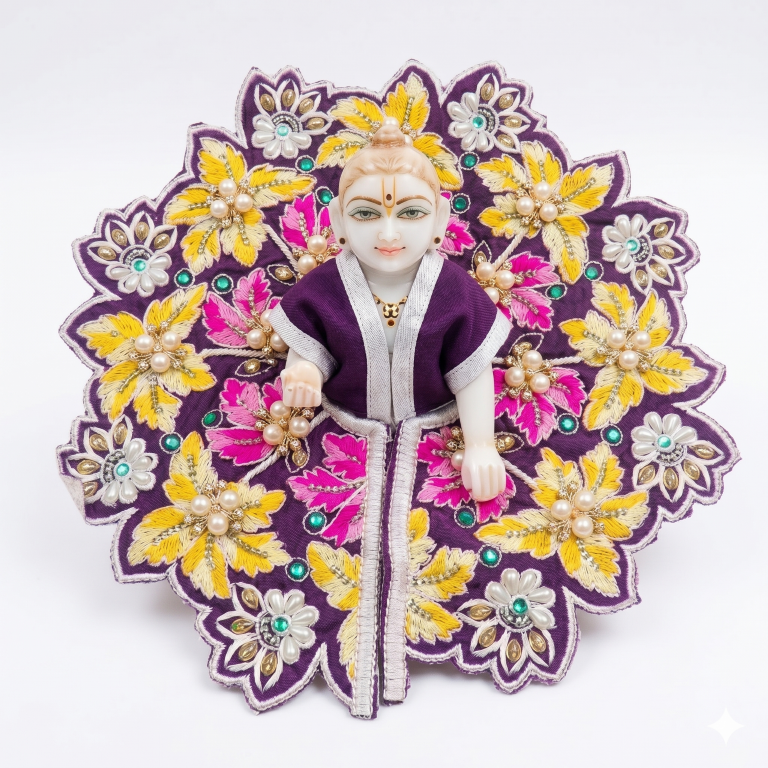 Tiny Shiny Laddu Gopal Poshak Thakur Ji Dress Heavy Designer Dress for Kanha Ji Fancy Dress for Bal Krishna Janmaasthmi Special for Ladoo Gopal Ji (Size-4 And 5)