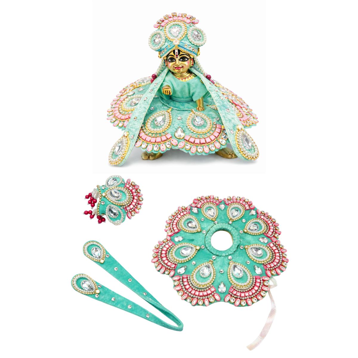 Tiny Shiny Laddu Gopal Poshak Thakur Ji Dress Heavy Designer Dress for Kanha Ji Fancy Dress for Bal Krishna Janmaasthmi Special for Ladoo Gopal Ji (Size-2)