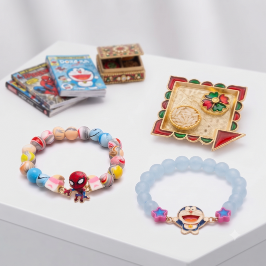 Spider Hero & Doraemon Bracelet Bro Kids Rakhi Set of 2 Designer Rakhi for Brother