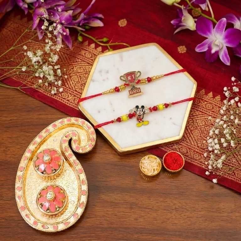 No.1 Bro & Mickey Rakhi Set of 2 | Designer Rakhi for Brother