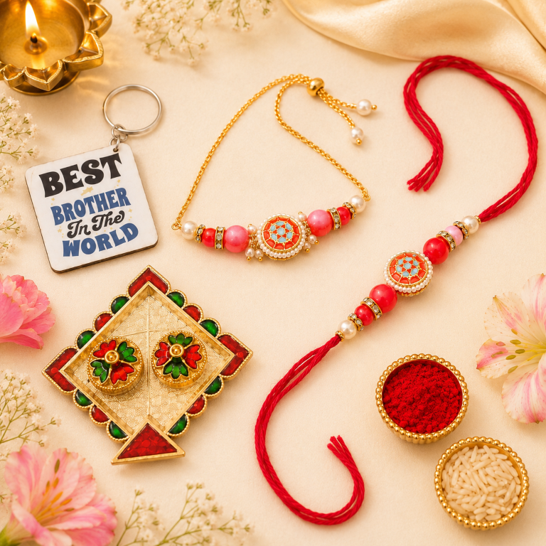 Bhai Bhabhi Rakhi Set | Designer Rakhi & Adjustable Lumba Bracelet