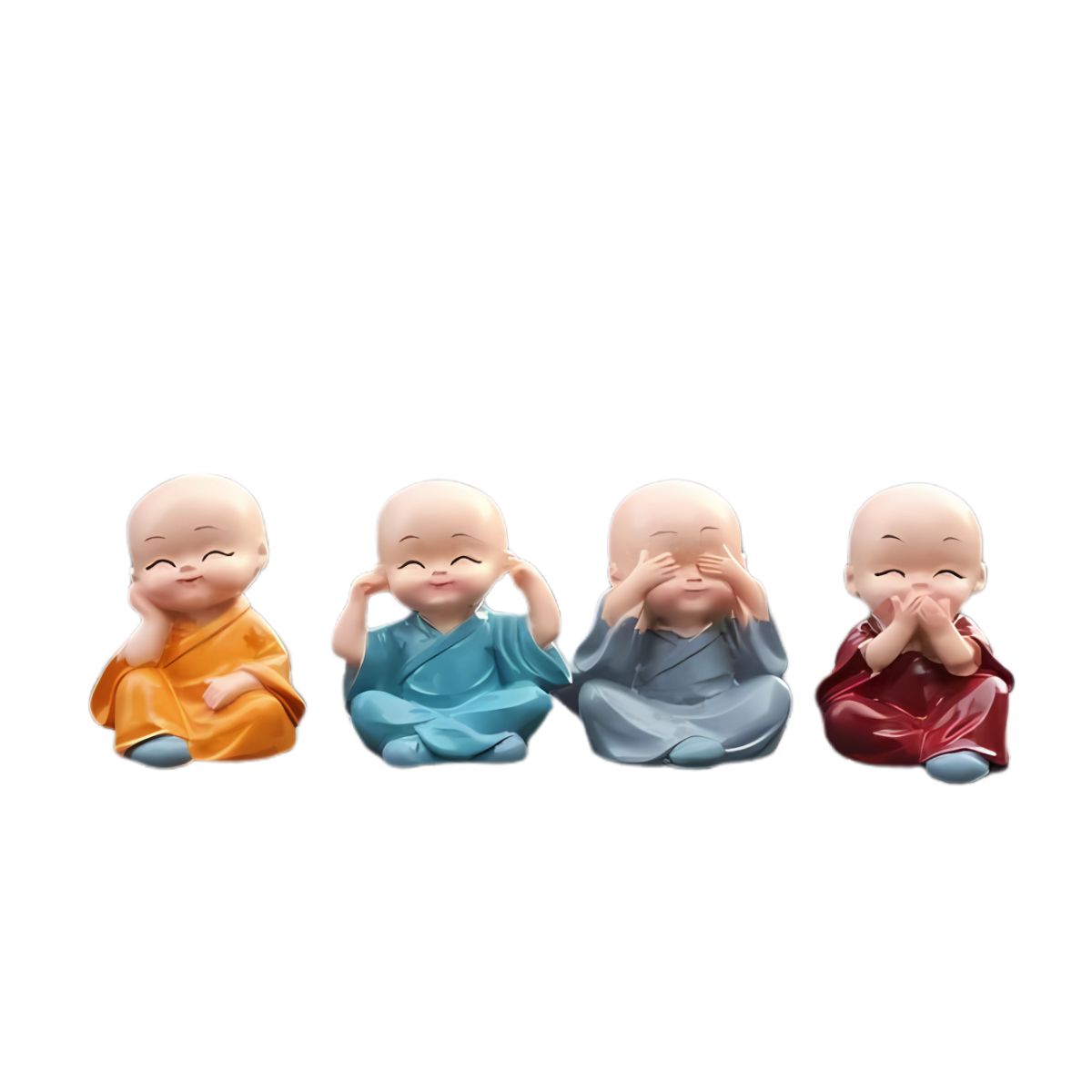 Tiny Shiny Colourful 4 Monks Buddha Monk Statues