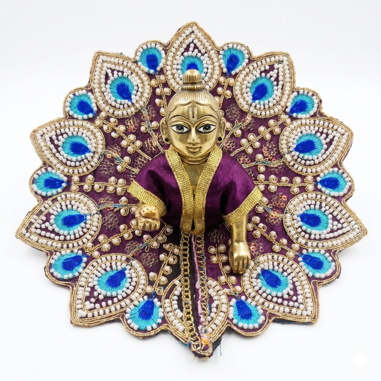 Tiny Shiny Laddu Gopal Poshak Thakur Ji Dress Heavy Designer Dress for Kanha Ji Fancy Dress for Bal Krishna Janmaasthmi Special for Ladoo Gopal Ji (Size-4)