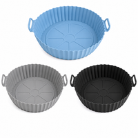 Air Fryer Liners I Round Silicone Basket Baking Tray I Pot with Ear Handles I Nonstick Reusable Heat Resistant I Cooking Oven Insert Accessories - Multicolor (Pack of 3)