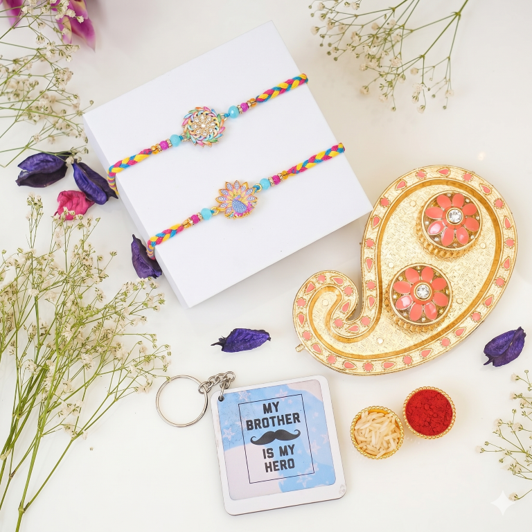 Set of 2 Multicolor Peacock Rakhi Set for Brother, Bhai, Multicolor