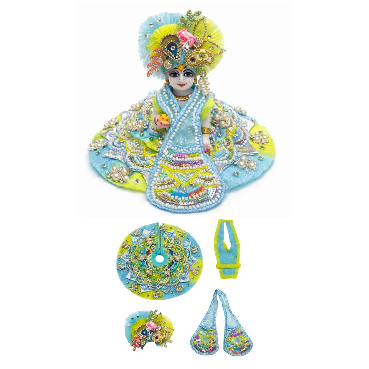 Tiny Shiny Laddu Gopal Poshak Thakur Ji Dress Heavy Designer Dress for Kanha Ji Fancy Dress for Bal Krishna Janmaasthmi Special for Ladoo Gopal Ji (Size- 2 to 6)
