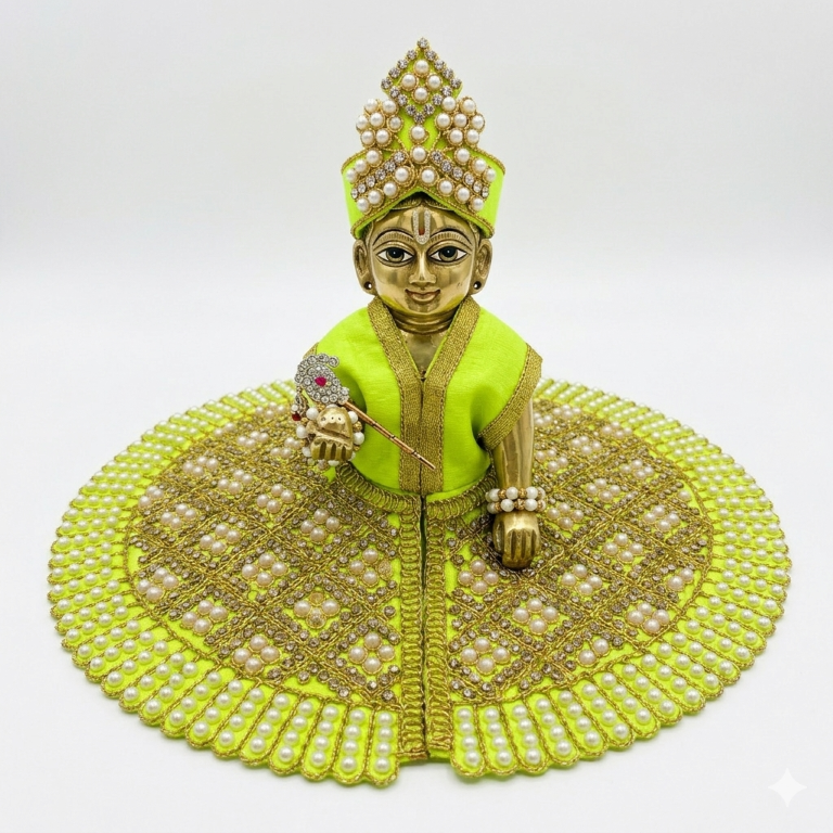 Tiny Shiny Laddu Gopal Poshak Thakur Ji Dress Heavy Designer Dress for Kanha Ji Fancy Dress for Bal Krishna Janmaasthmi Special for Ladoo Gopal Ji (Size-4 And 5)