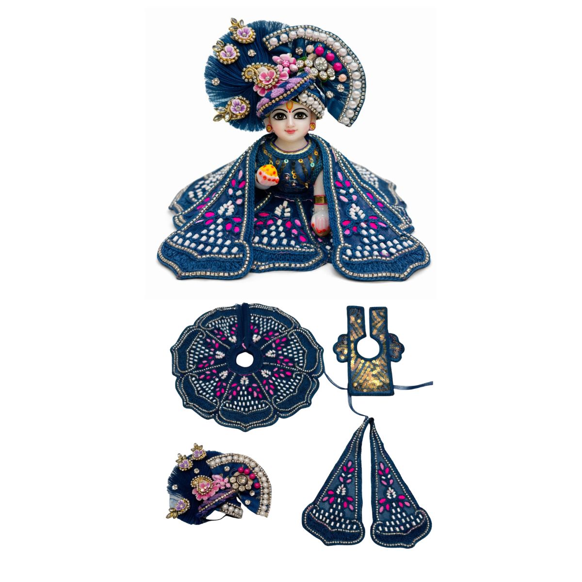 Tiny Shiny Laddu Gopal Poshak Thakur Ji Dress Heavy Designer Dress for Kanha Ji Fancy Dress for Bal Krishna Janmaasthmi Special for Ladoo Gopal Ji (Size- 0 to 6)