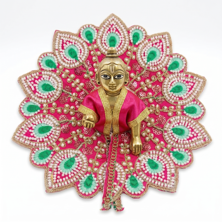 Tiny Shiny Laddu Gopal Poshak Thakur Ji Dress Heavy Designer Dress for Kanha Ji Fancy Dress for Bal Krishna Janmaasthmi Special for Ladoo Gopal Ji (Size-4)