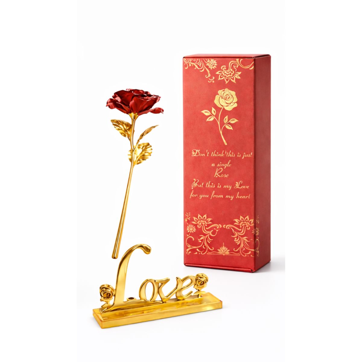Gold Foil Rose & Love Showpiece Gift Set