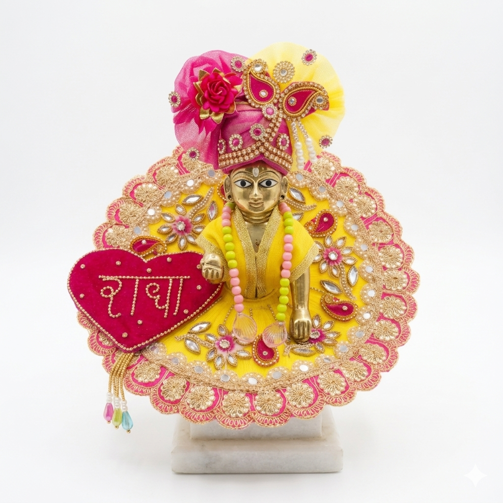 Tiny Shiny Laddu Gopal Poshak Thakur Ji Dress Heavy Designer Dress for Kanha Ji Fancy Dress for Bal Krishna Janmaasthmi Special for Ladoo Gopal Ji (Size-1 to 6)