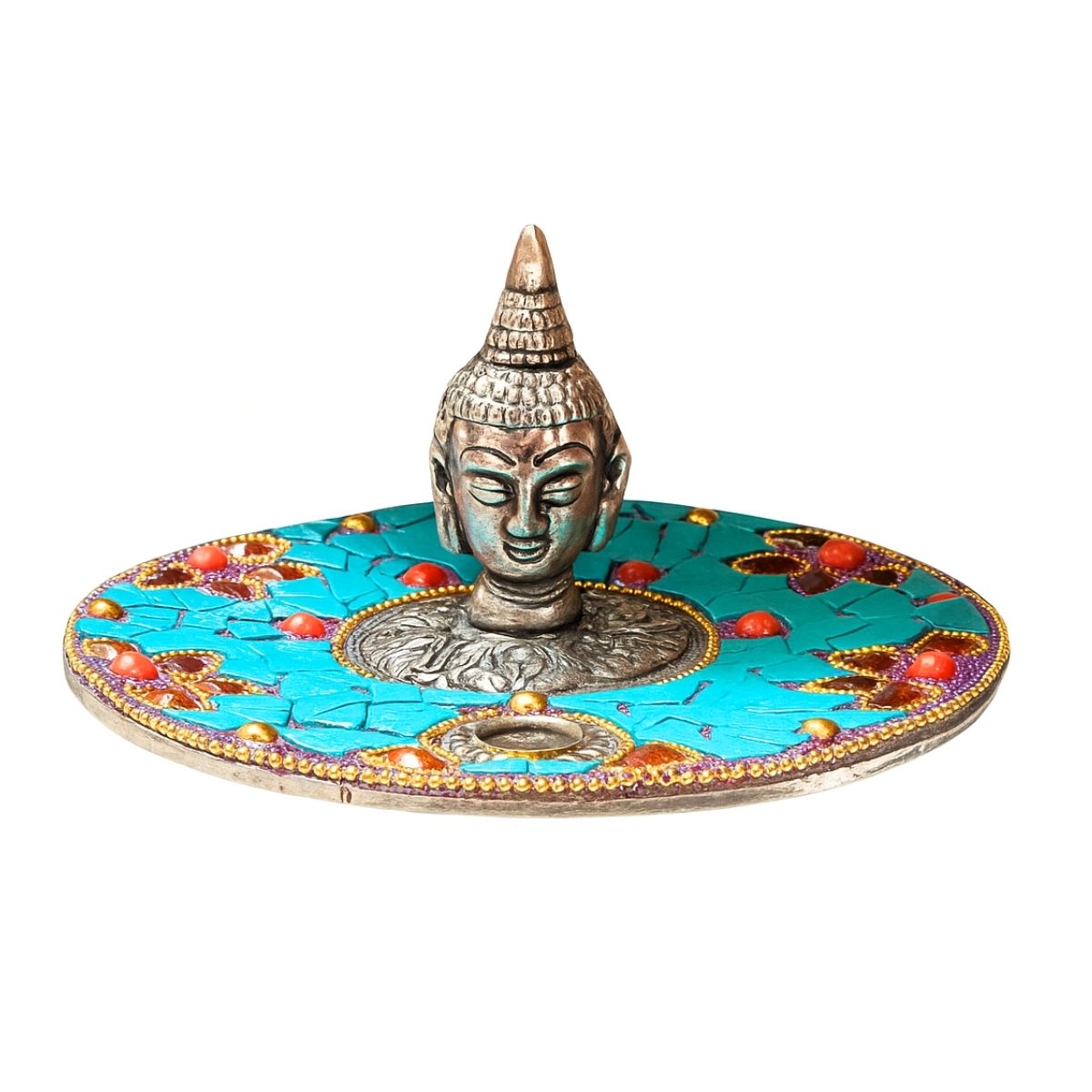 Metal Buddha Incense Plate and Dhoop Burner with Agarbatti Stand