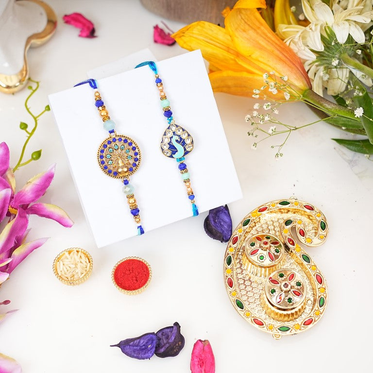 Set of 2 Royal Mandala & Peacock Rakhi Set for Brother & Bhavi, Multicolor