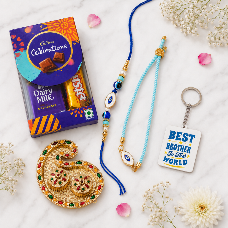 Bhai Bhabhi Rakhi Set | Evil Eye Rakhi & Evil Eye Lumba Bracelet