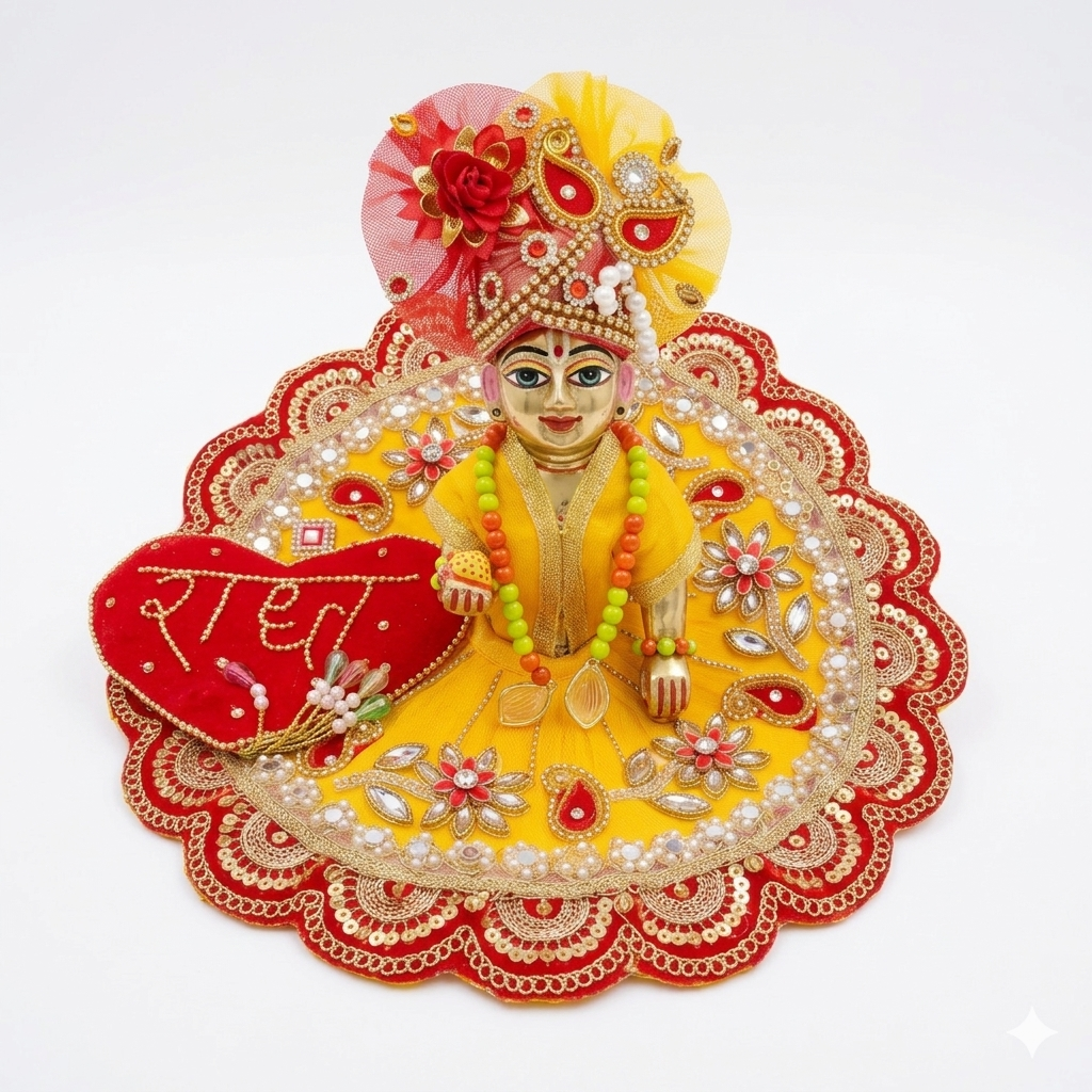 Tiny Shiny Laddu Gopal Poshak Thakur Ji Dress Heavy Designer Dress for Kanha Ji Fancy Dress for Bal Krishna Janmaasthmi Special for Ladoo Gopal Ji (Size-1 to 6)