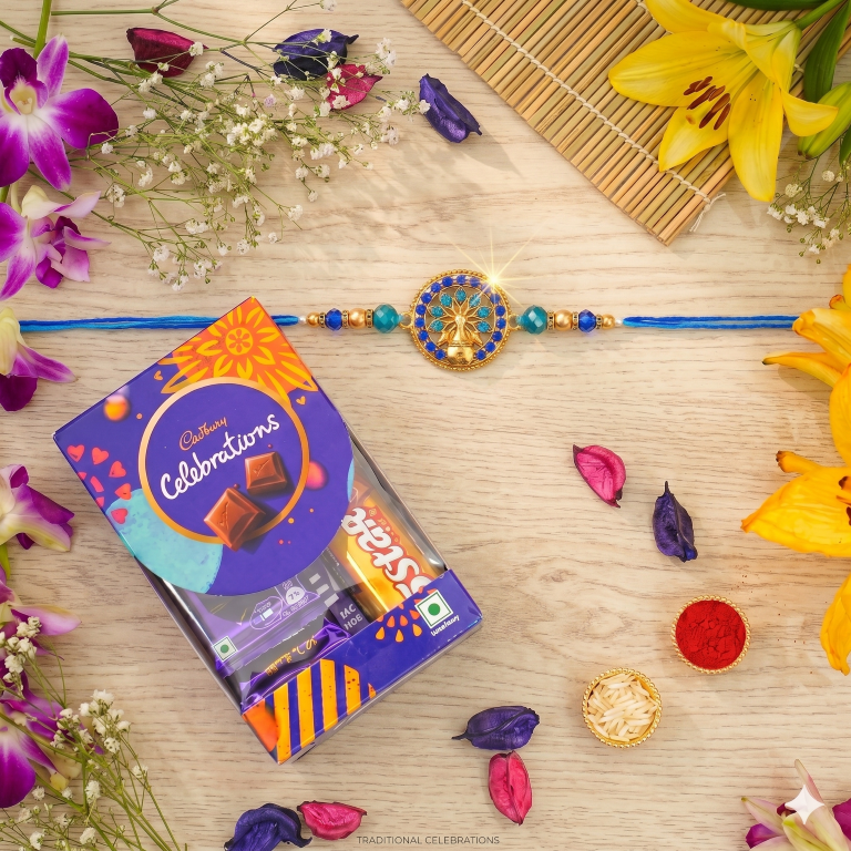 Rakhi Gift Set Brother with Life Tree Rakhi, Roli Chawa, Sipra, Key Chain and chocolate box
