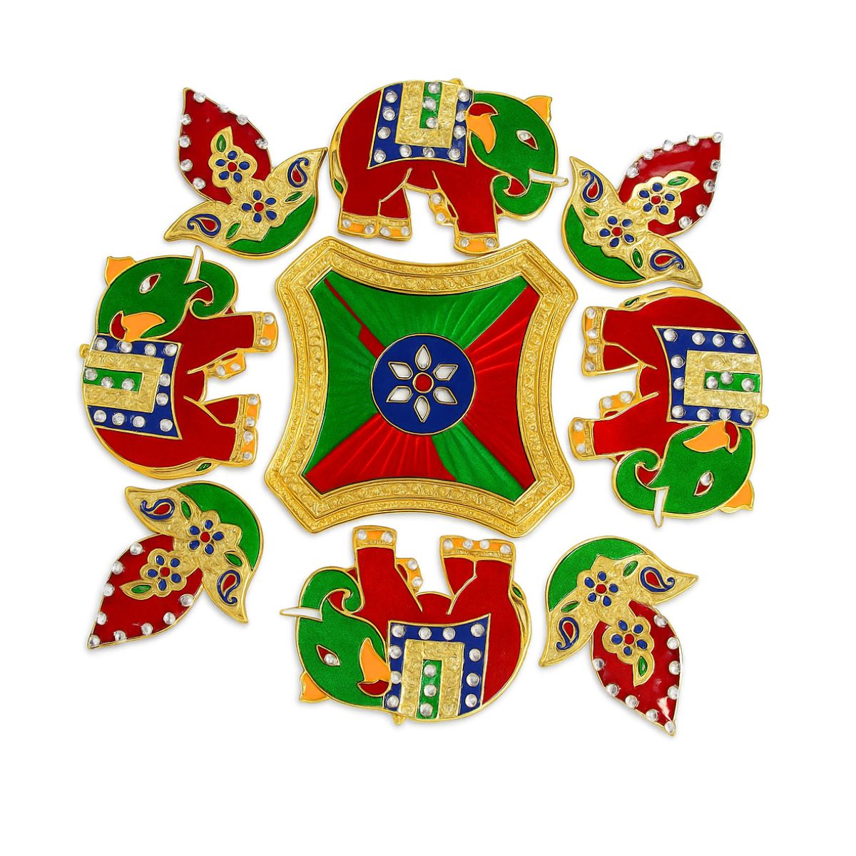 Diya Elephant Meena Stone Rangoli